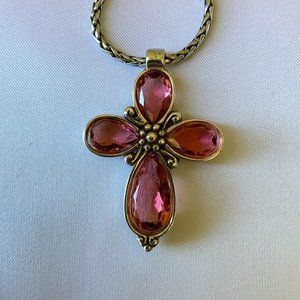 Brighton Pink & Silver Cross Necklace *Retired*